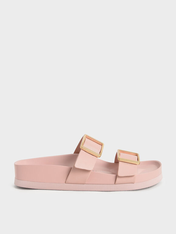 金屬釦雙帶拖鞋, 淺粉色, hi-res