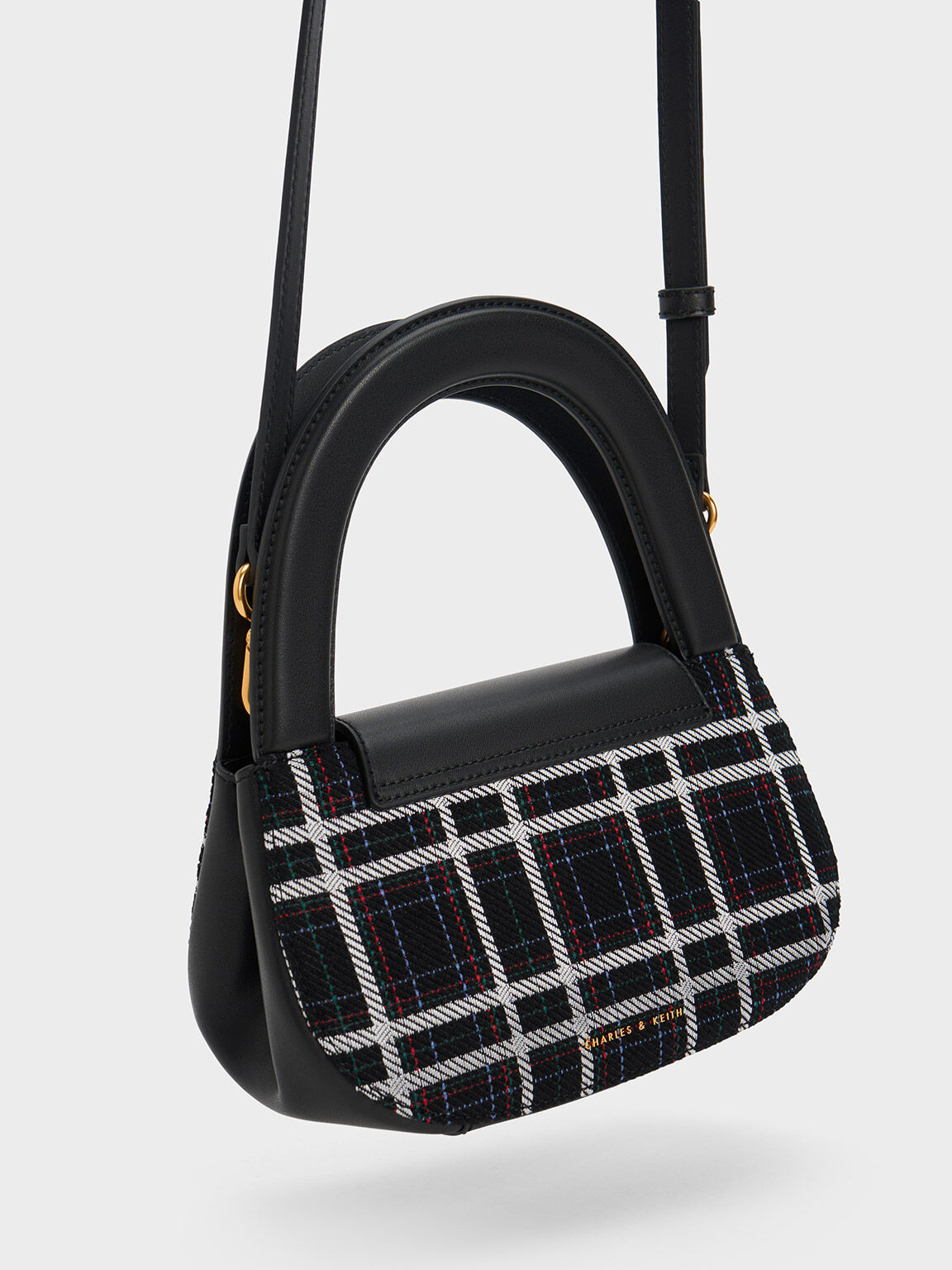 Check-Print Double Handle Curved Tote, Multi, hi-res