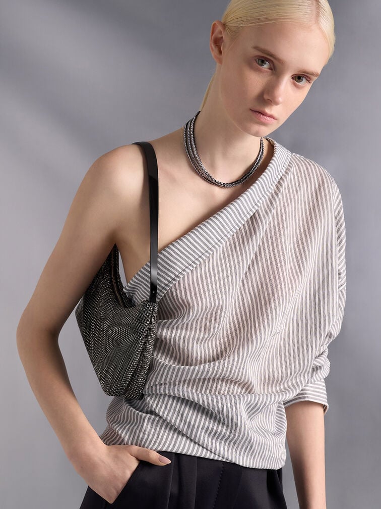 Patent Crystal-Embellished Two-Way Bag, Noir, hi-res