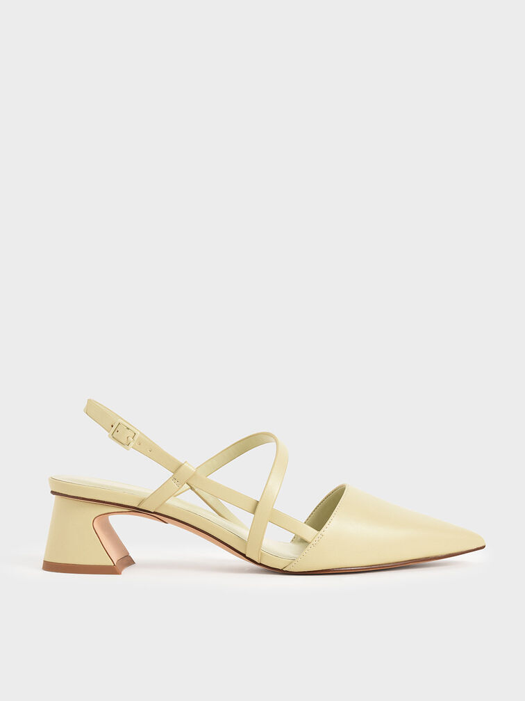 Strappy Trapeze Heel Pumps, Yellow, hi-res
