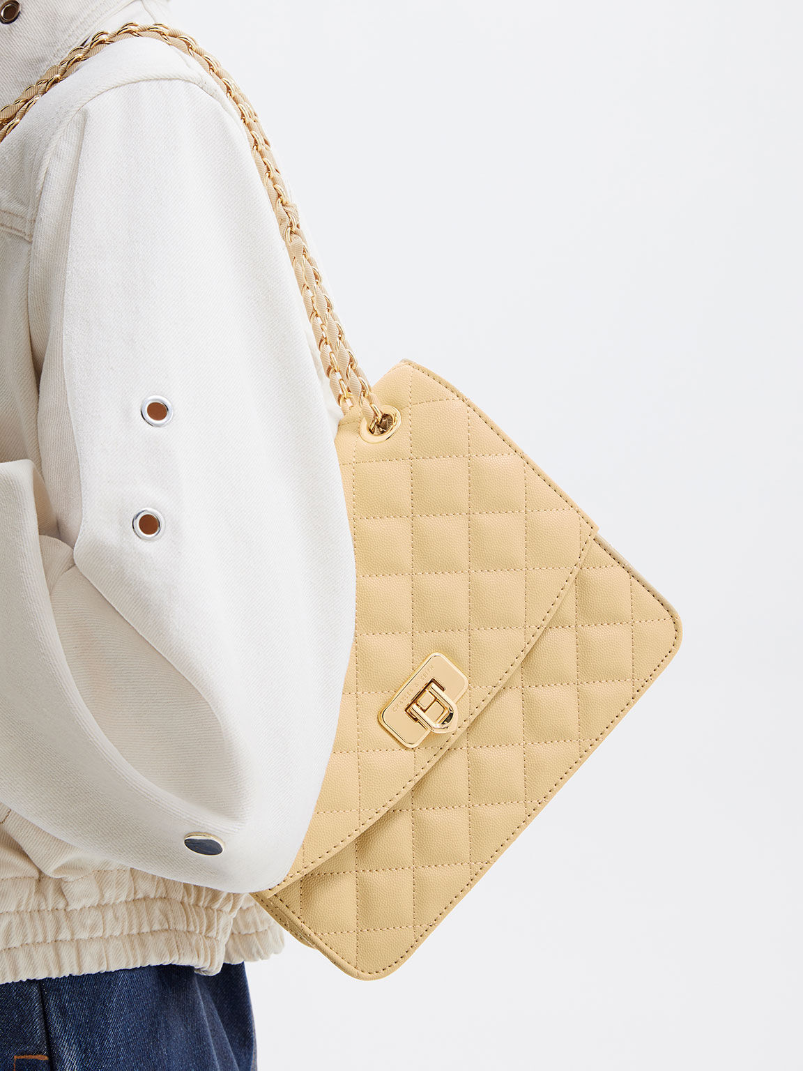 Beige Cressida Quilted Chain Strap Bag - CHARLES & KEITH ZA