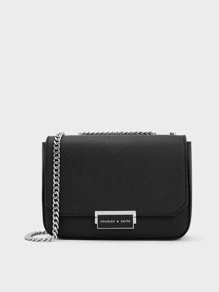 Chain Strap Shoulder Bag, Noir, hi-res