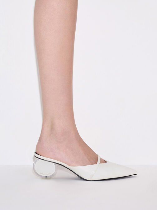 Crinkle-Effect Sculptural-Heel Pointed-Toe Mules, White, hi-res