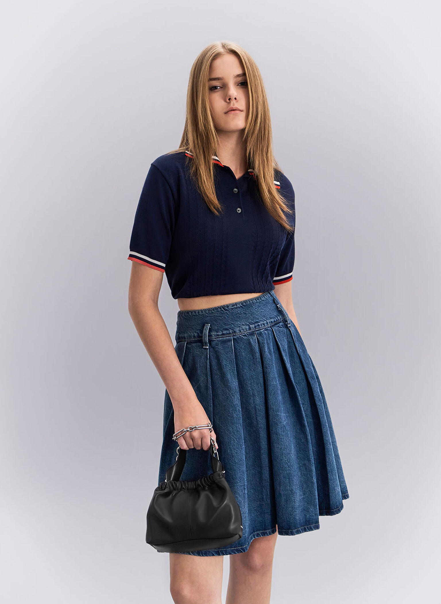 Ally Ruched Slouchy Chain-Handle Bag, Noir, hi-res