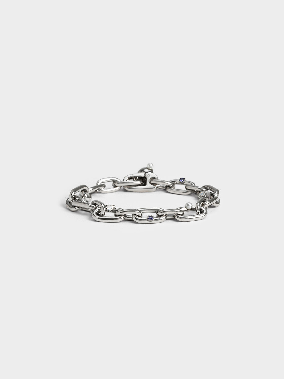 Crystal & Pearl Embellished Chain-Link Bracelet, Lilac, hi-res
