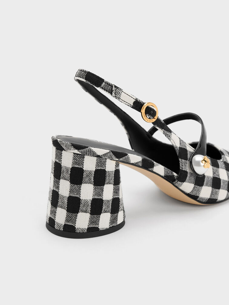 Pearl Embellished Gingham Slingback Pumps, Multi, hi-res