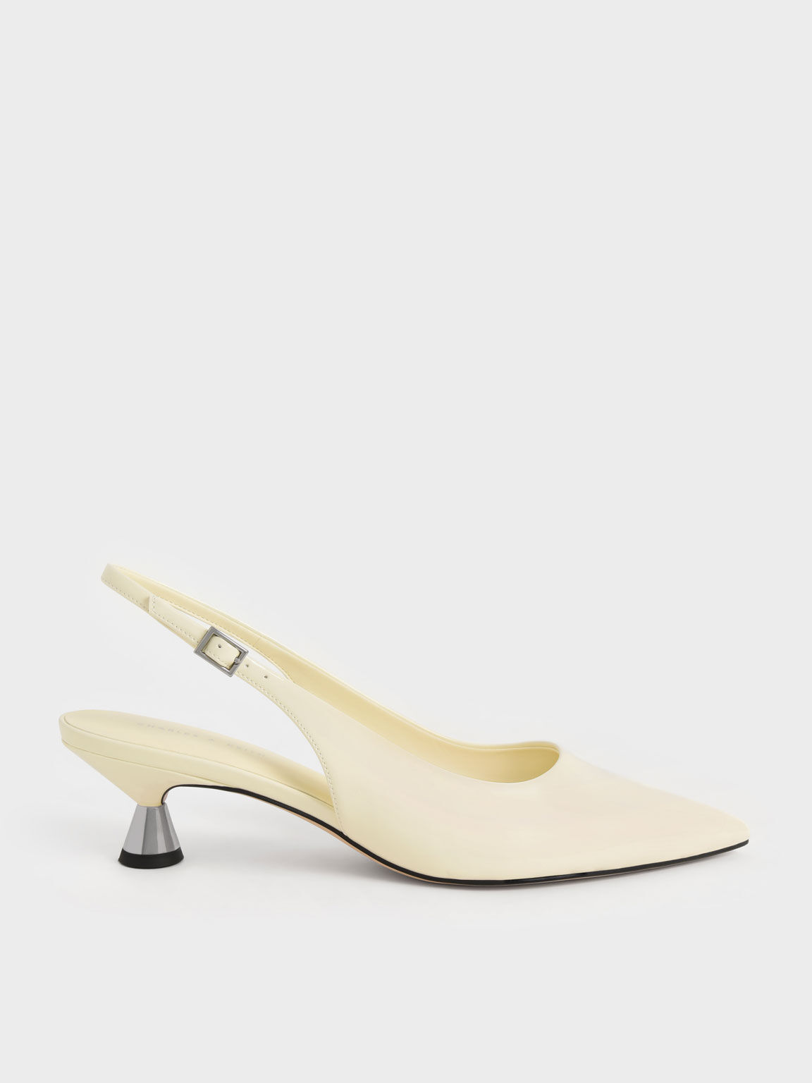 Chalk Trapeze Heel Slingback Pumps - CHARLES & KEITH KW