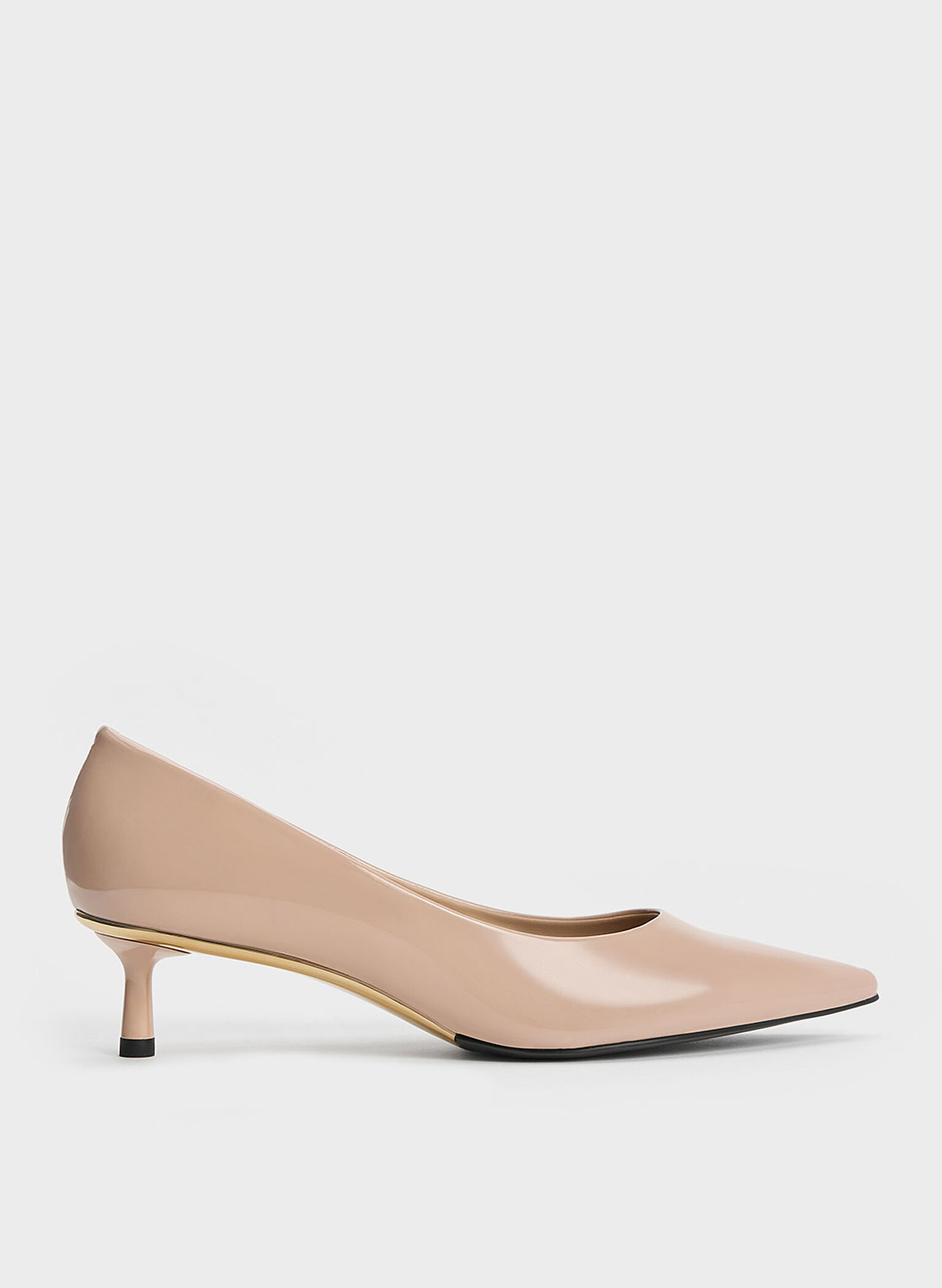 Nude Patent Pointed-Toe Kitten Heel Pumps - CHARLES & KEITH SG
