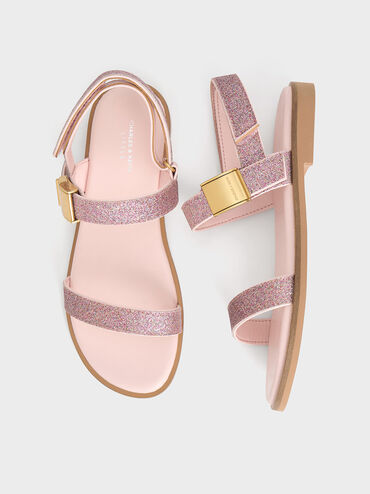 Sandalias de doble tira con purpurina Yvette para ni�a, Rosa, hi-res