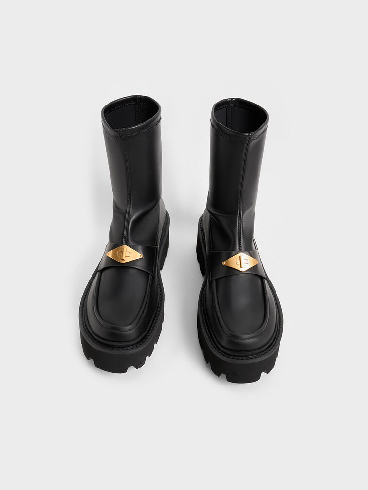 Metallic Accent Loafer Boots, Black, hi-res