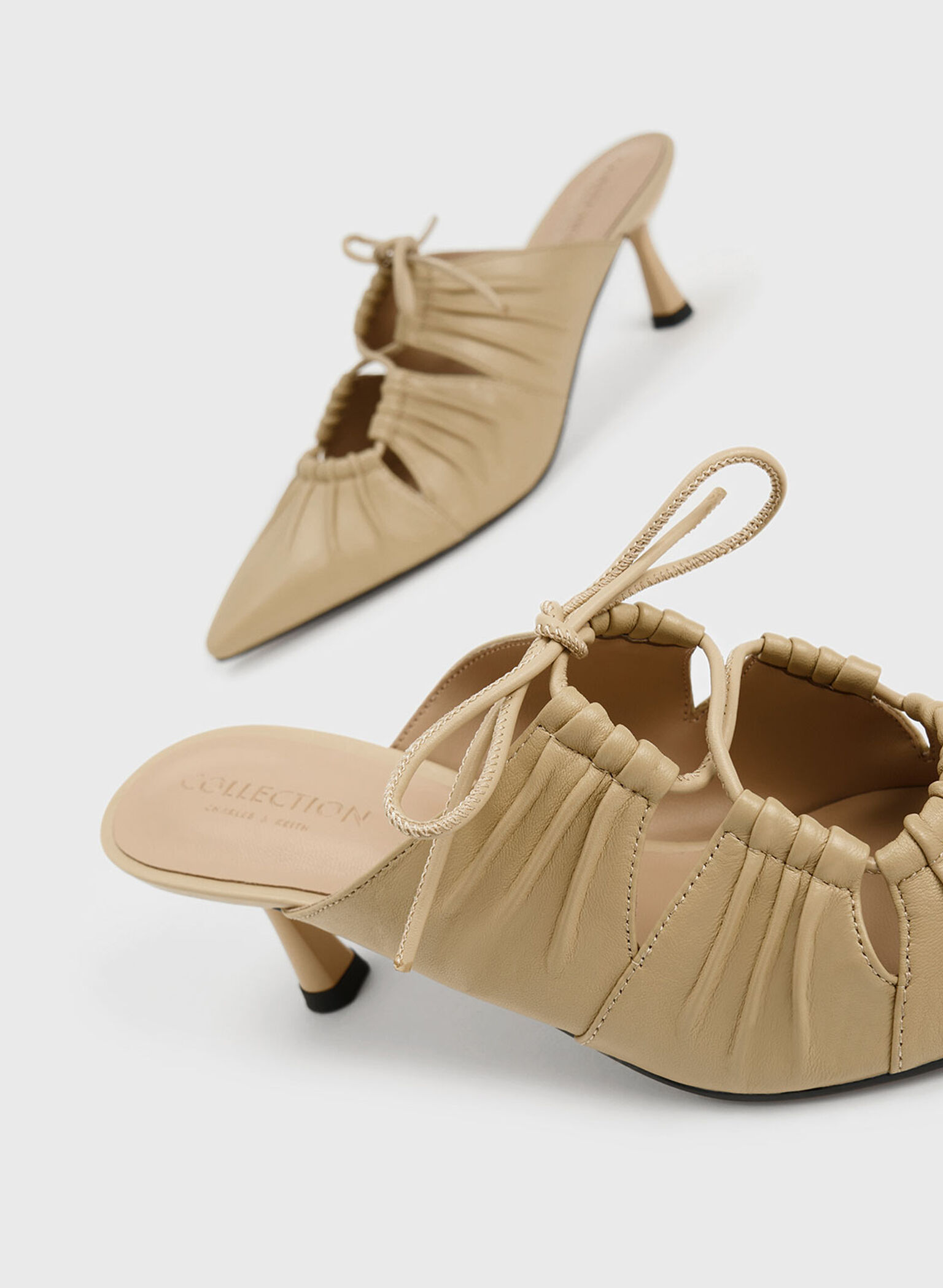 Landis Leather Ruched Bow-Tie Mules, Sand, hi-res