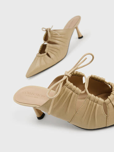 Landis Leather Ruched Bow-Tie Mules, Sand, hi-res