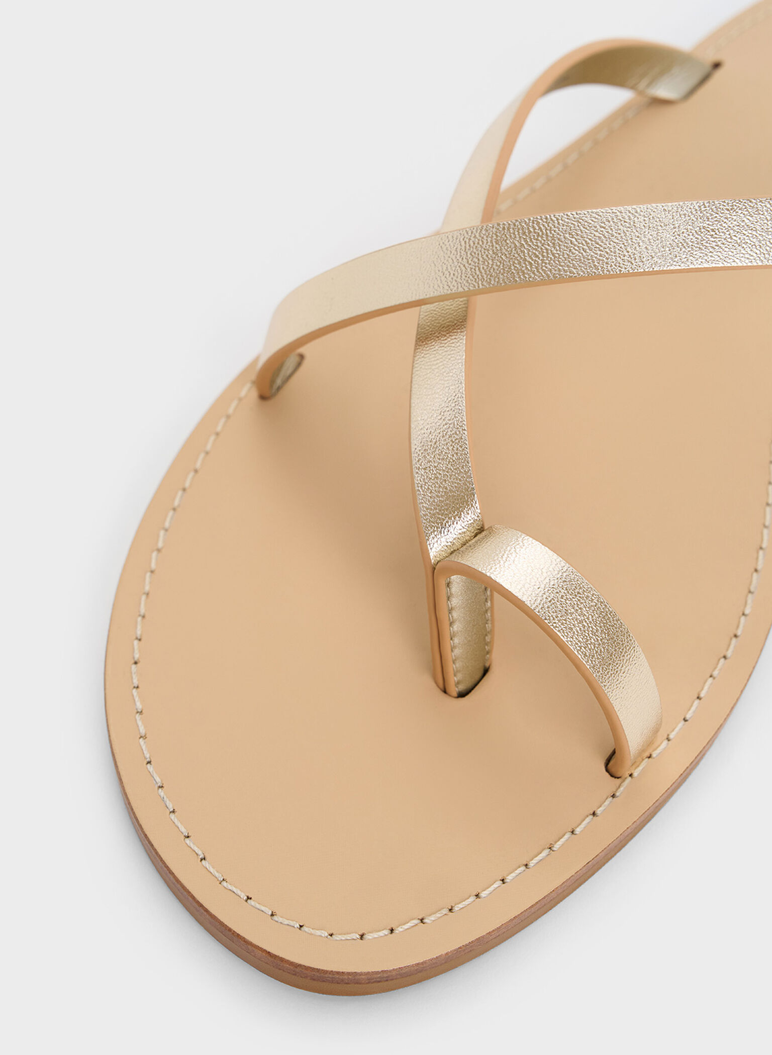 Metallic Asymmetric Strappy Toe-Ring Sandals, Light Gold, hi-res