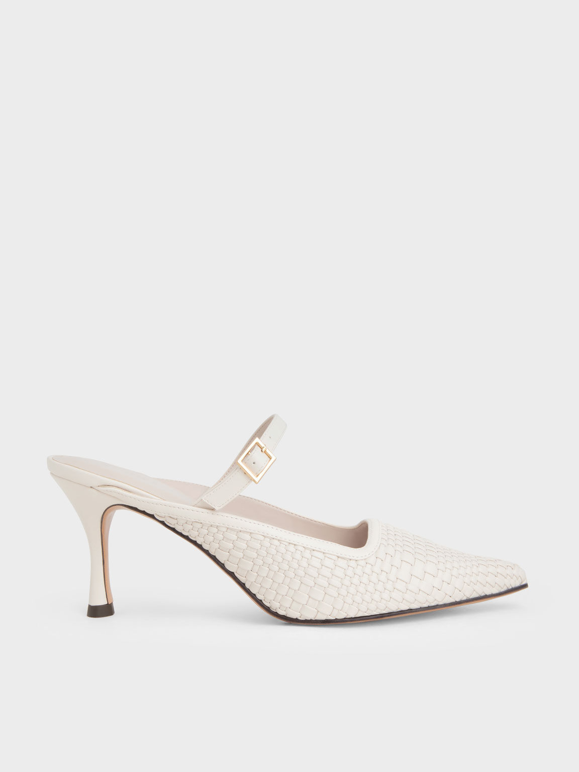 Woven Heeled Mules, Cream, hi-res