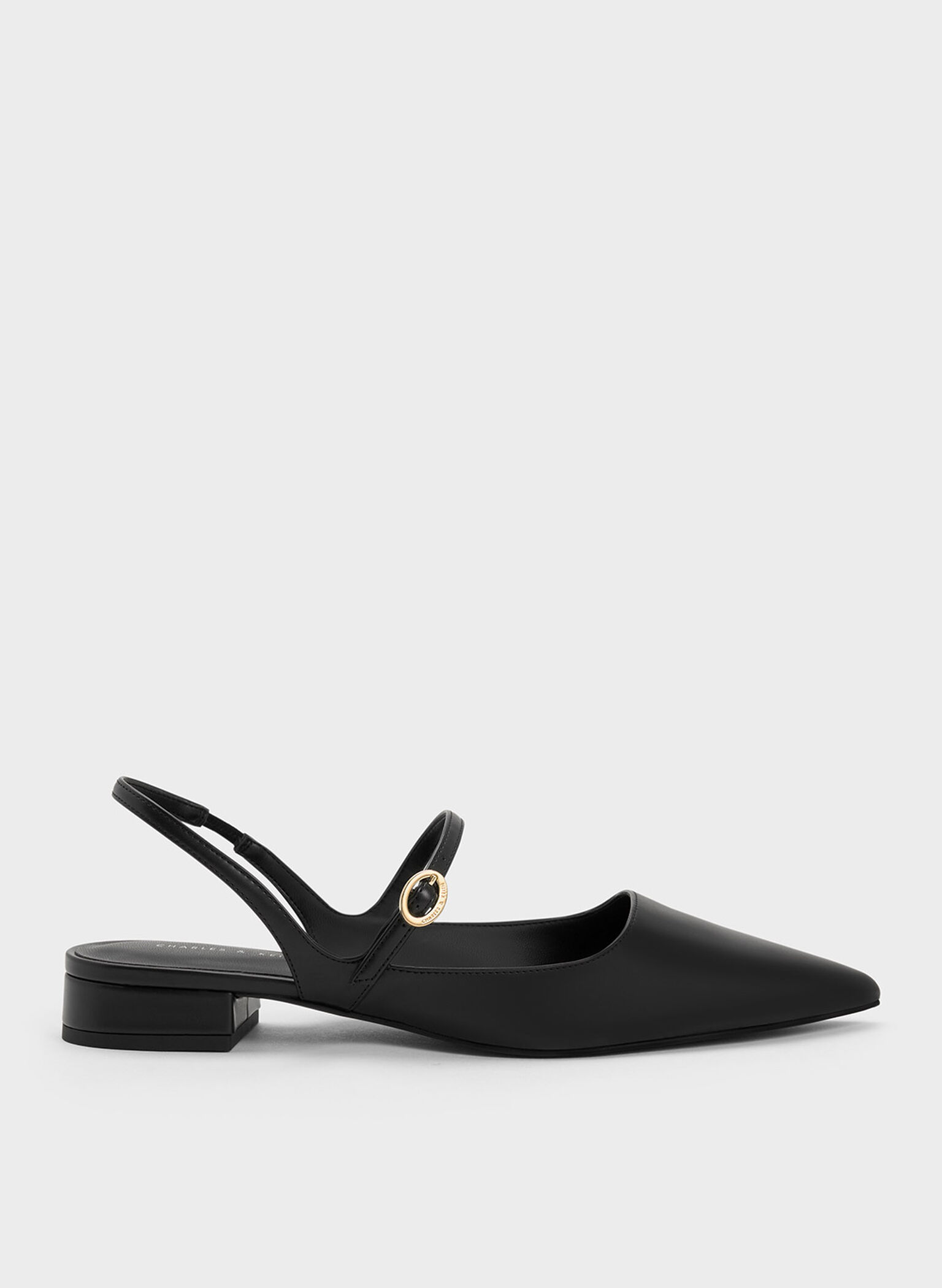 Slingback Mary Jane Flats, Black, hi-res
