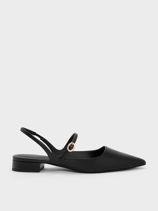 Slingback Mary Jane Flats, Black, hi-res