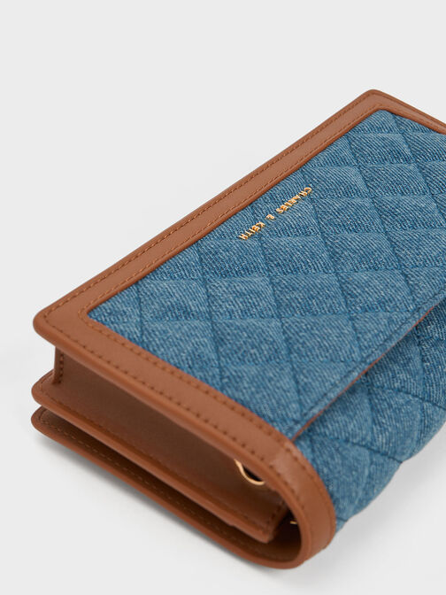 Micaela Denim Quilted Long Wallet, Denim Blue, hi-res