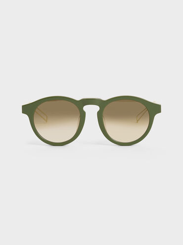 Round Acetate Sunglasses, Green, hi-res