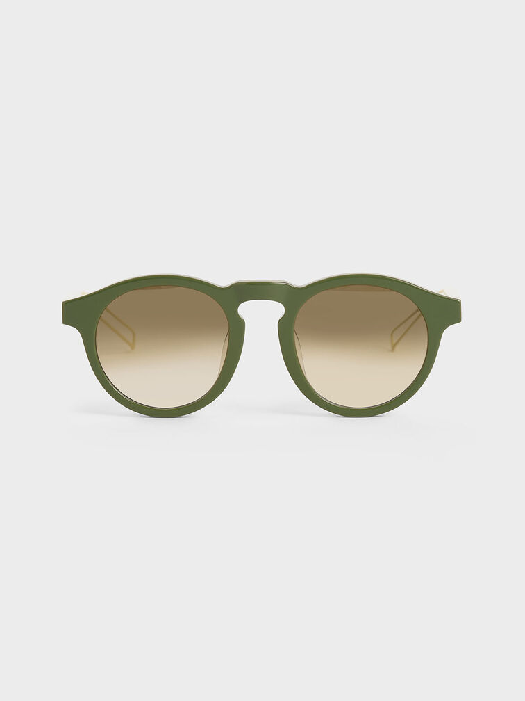 Round Acetate Sunglasses, Green, hi-res