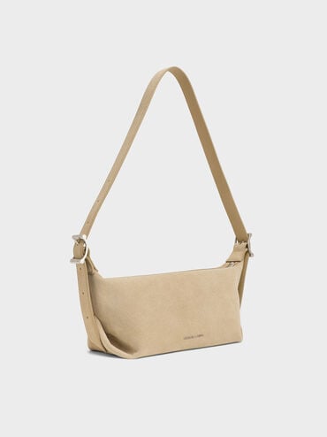 Zora Recycled Suede Buckle-Strap Slouchy Shoulder Bag, Nutmeg Beige, hi-res