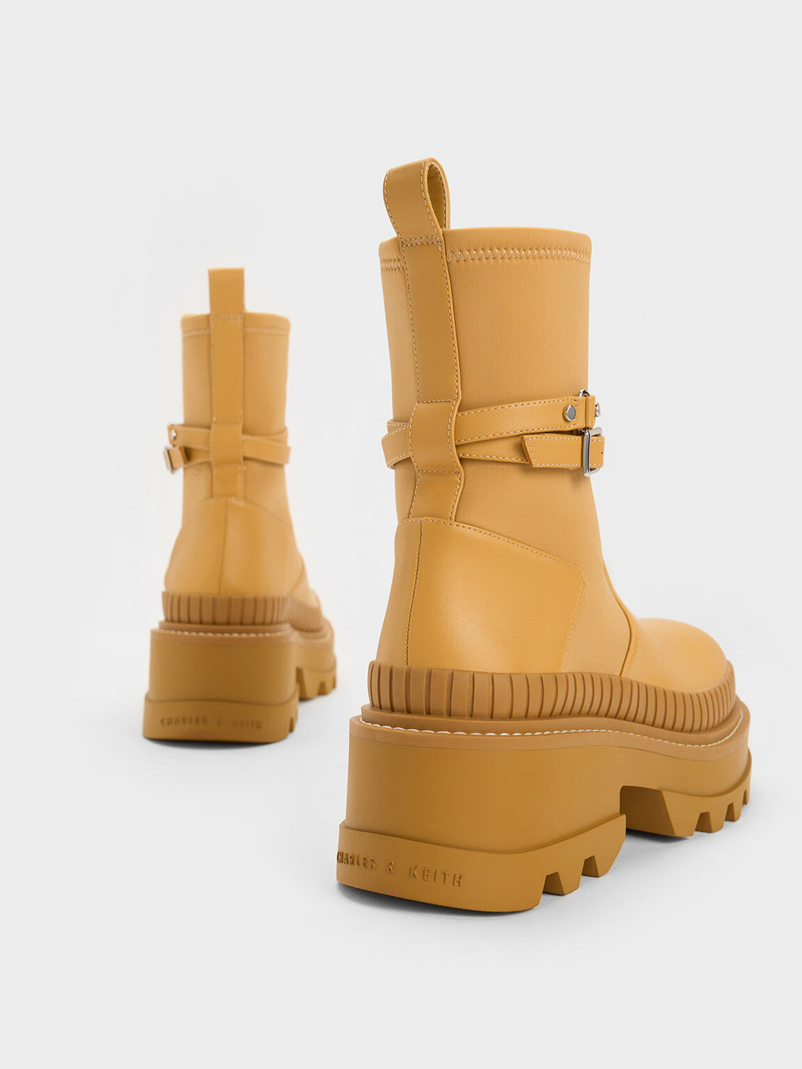 Slip-On Platform Ankle Boots, Mustard, hi-res