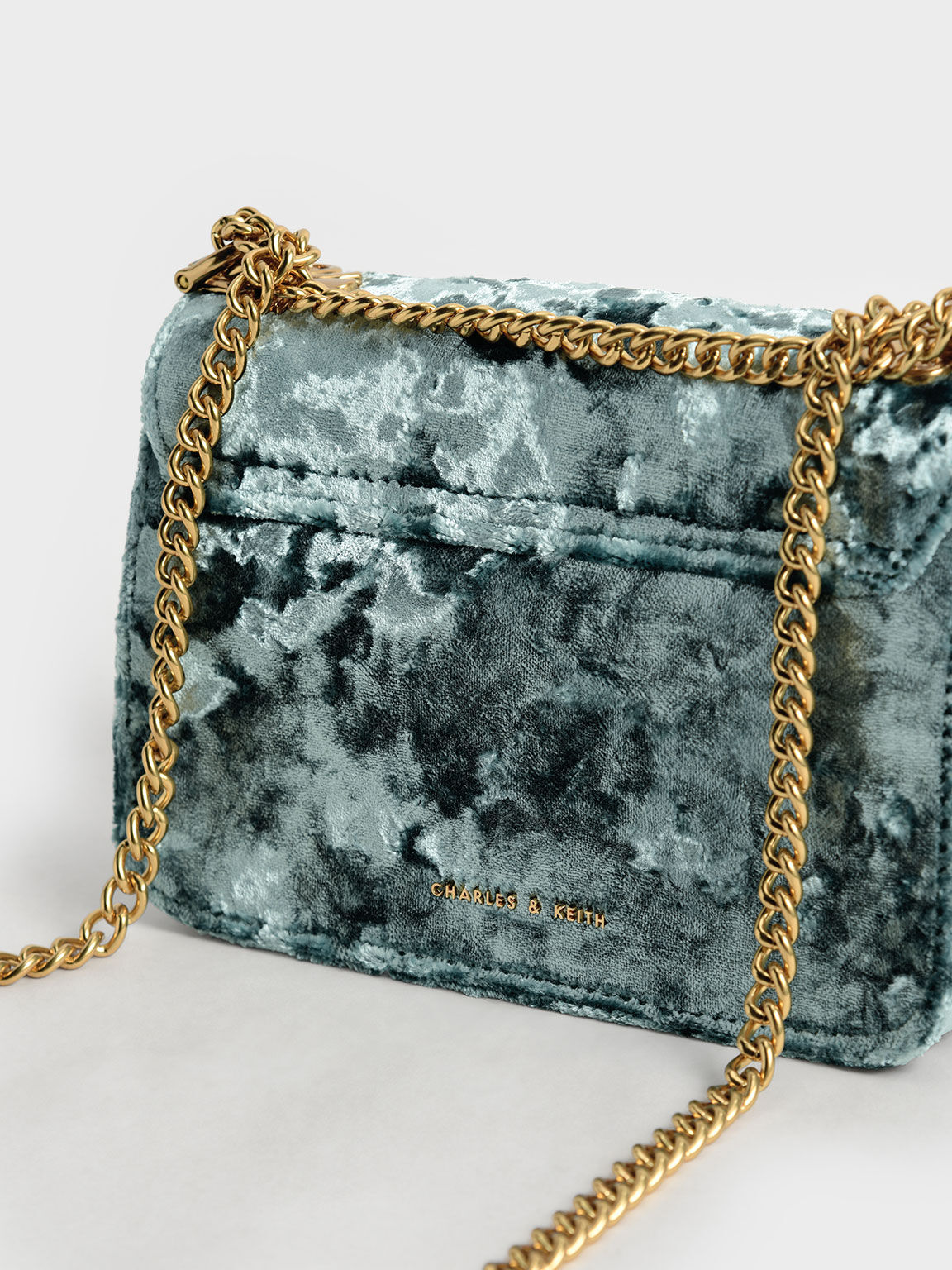 Steel Blue Meriah Velvet Chain Strap Crossbody Bag CHARLES
