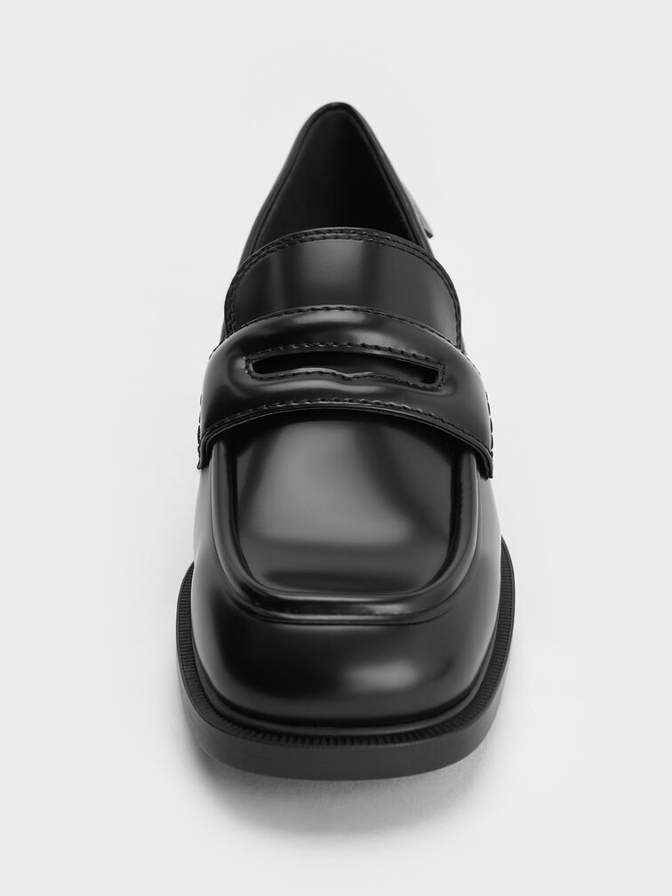 Mocasines Penny con tacón trapezoidal, Negro pulido, hi-res