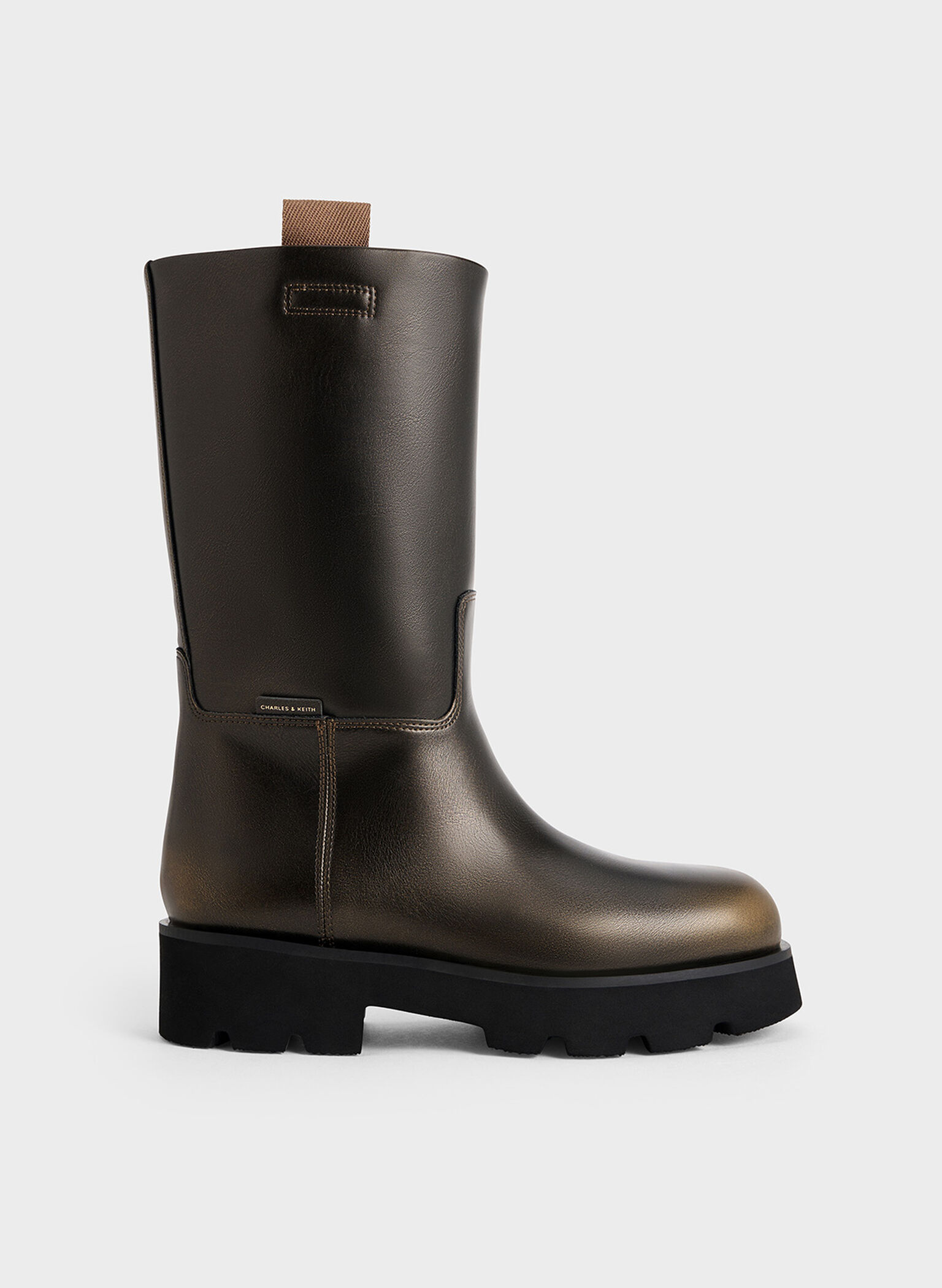 Double Pull-Tab Calf Boots, Bronze, hi-res