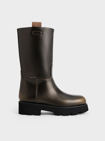 Double Pull-Tab Calf Boots, Bronze, hi-res