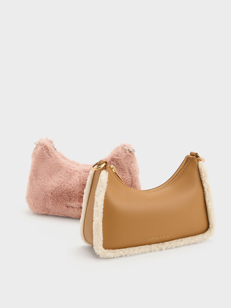 Lane Furry Lock & Key Chain Handle Bag, Pink, hi-res