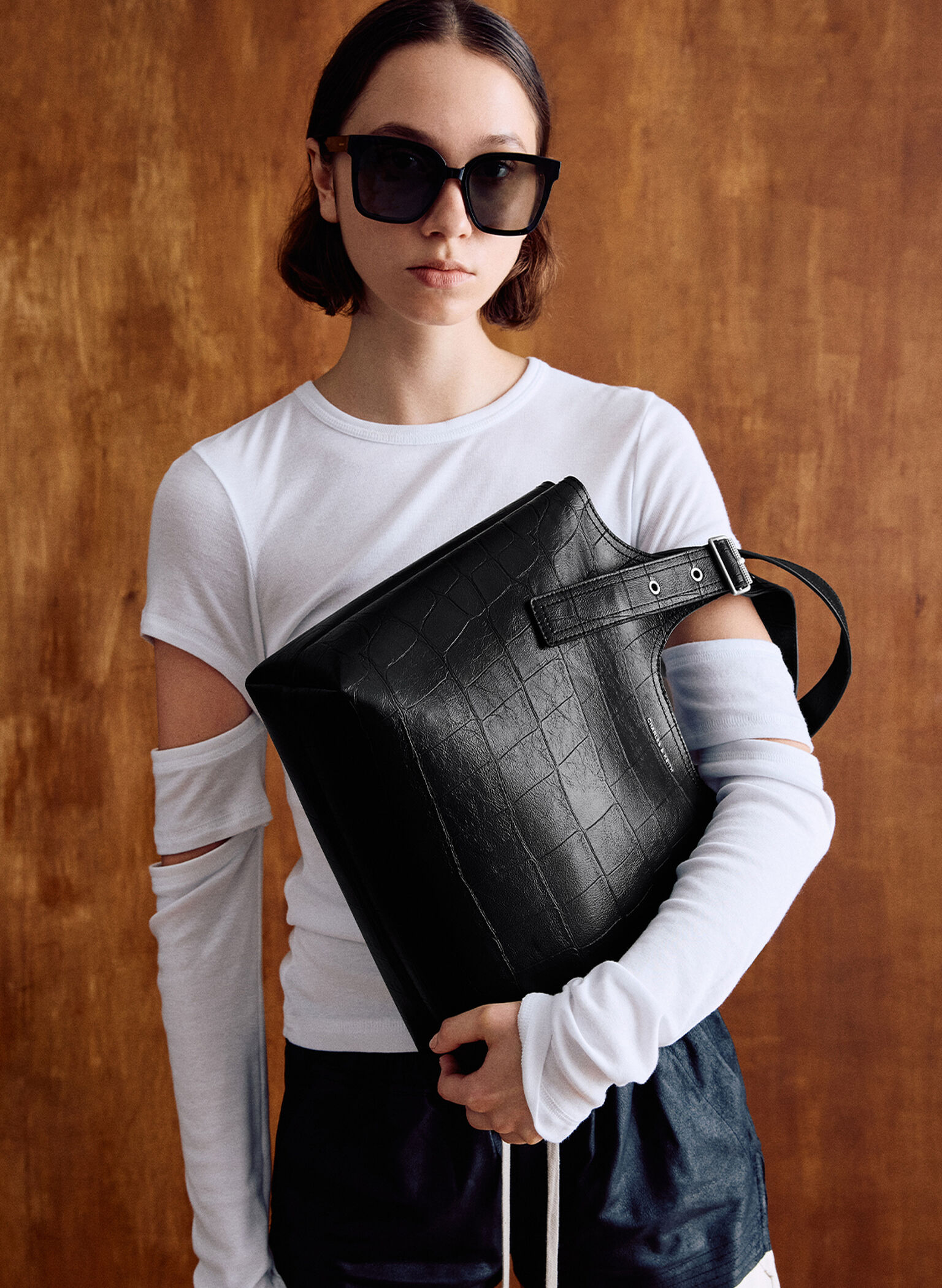 Liv Croc-Effect Tote Bag, Noir, hi-res