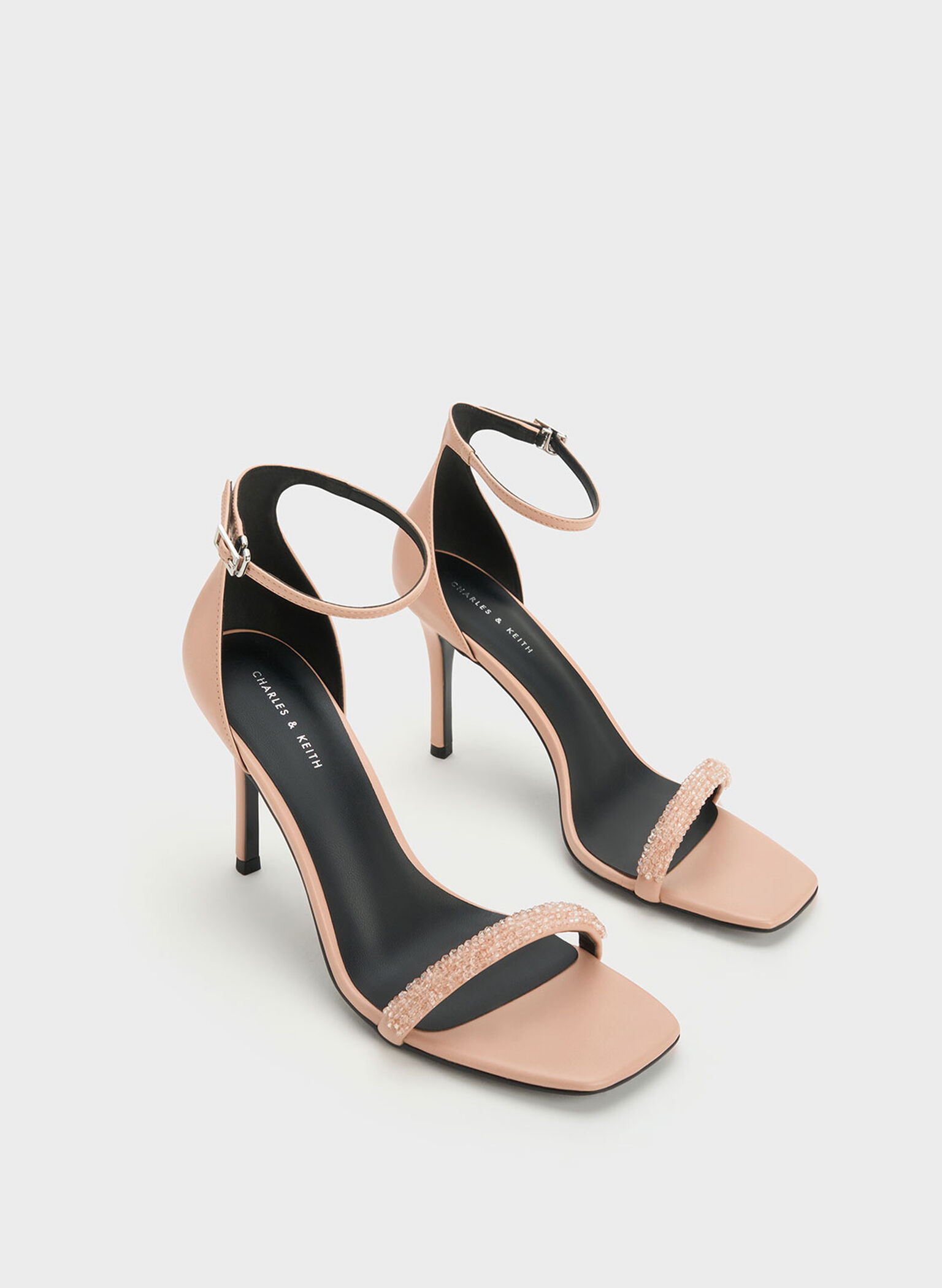 Nude Beaded Strap Heeled Sandals - CHARLES & KEITH PH
