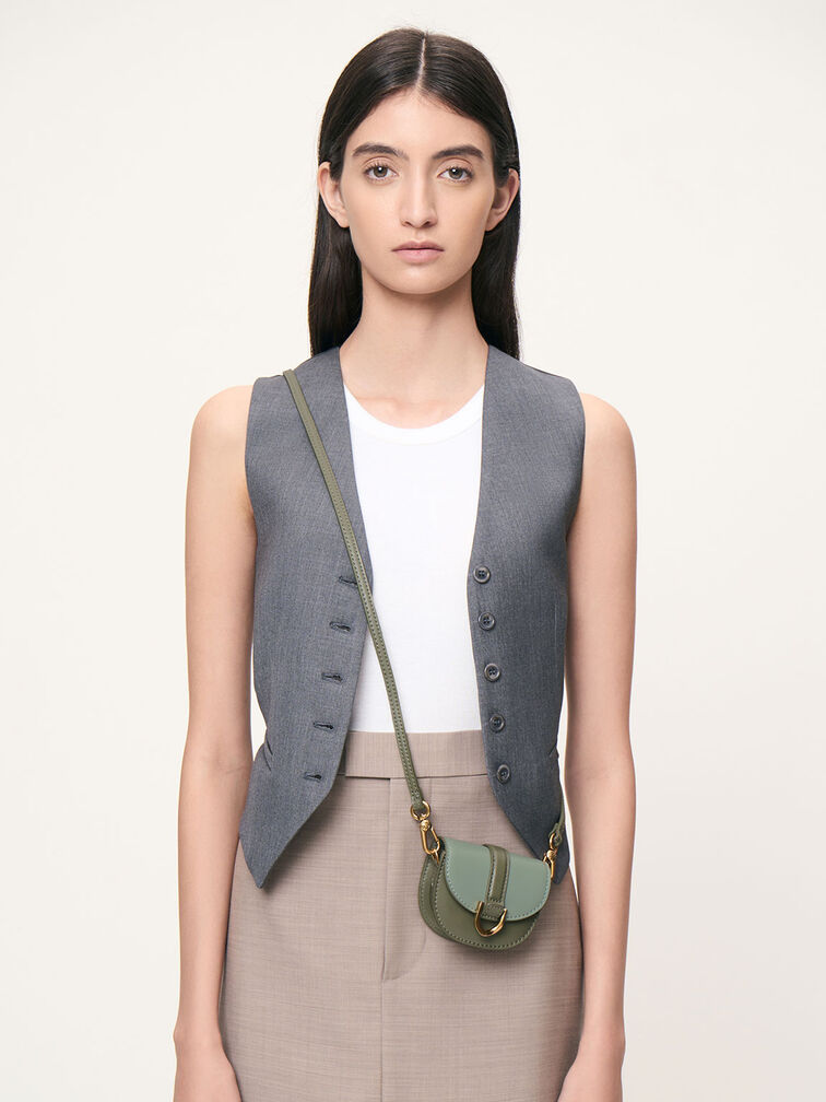 Micro Gabine Two-Tone Saddle Bag​, Olive, hi-res