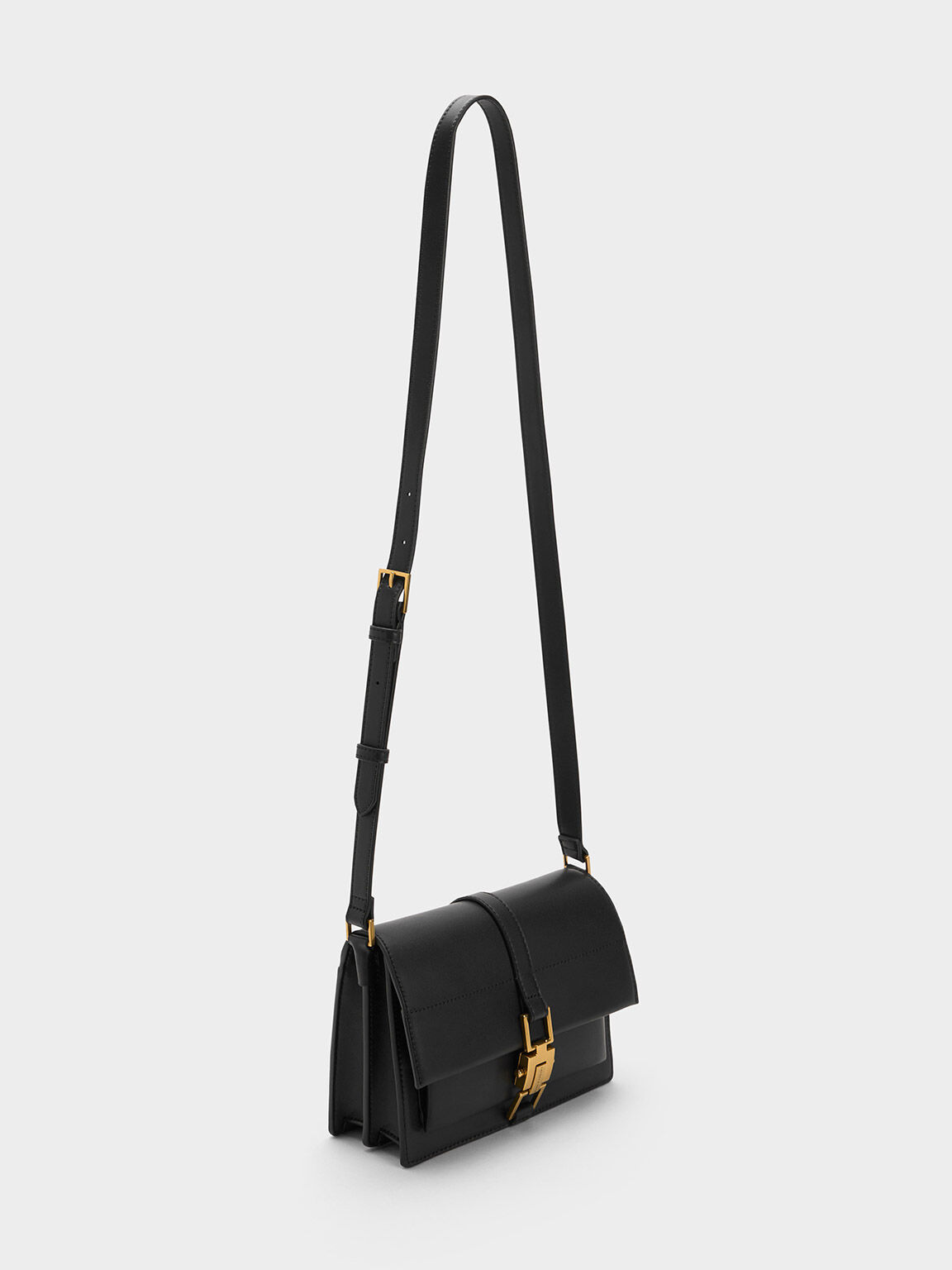Dua Buckled Crossbody Bag, Black, hi-res