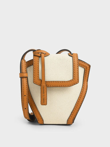 Geometric Canvas Crossbody Bag, Cognac, hi-res