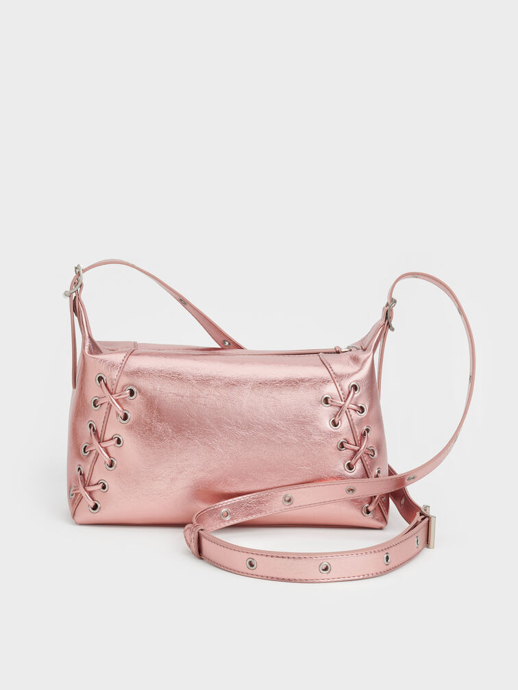 Xylia Grommet Lace-Up Shoulder Bag, Aura Pink, hi-res