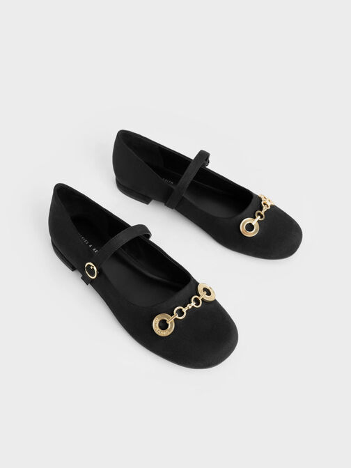 Circle Chain-Link Textured Mary Janes, Black Textured, hi-res