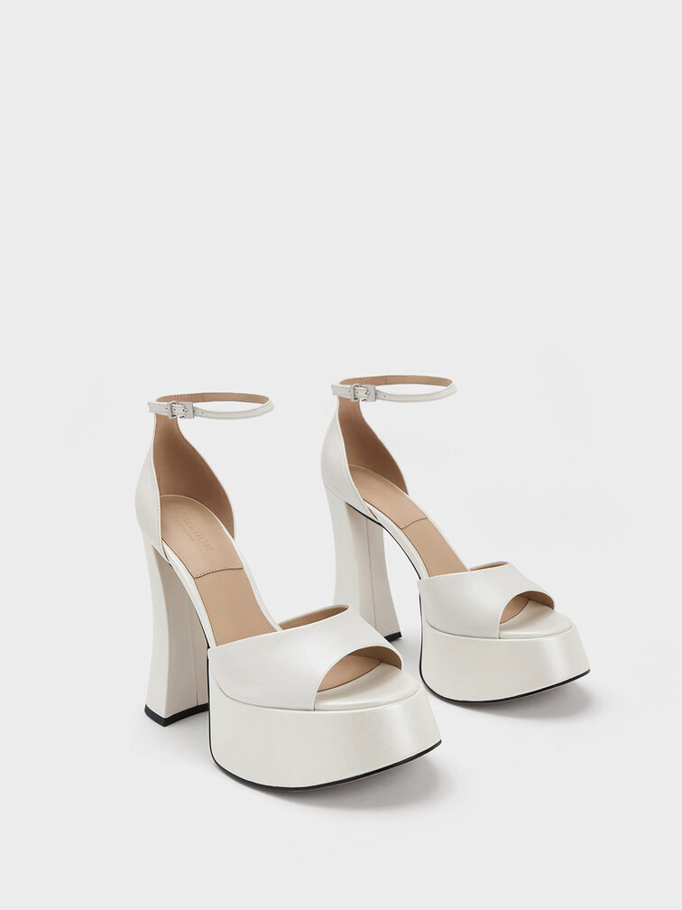 White Michelle Leather Platform Sandals - CHARLES & KEITH US