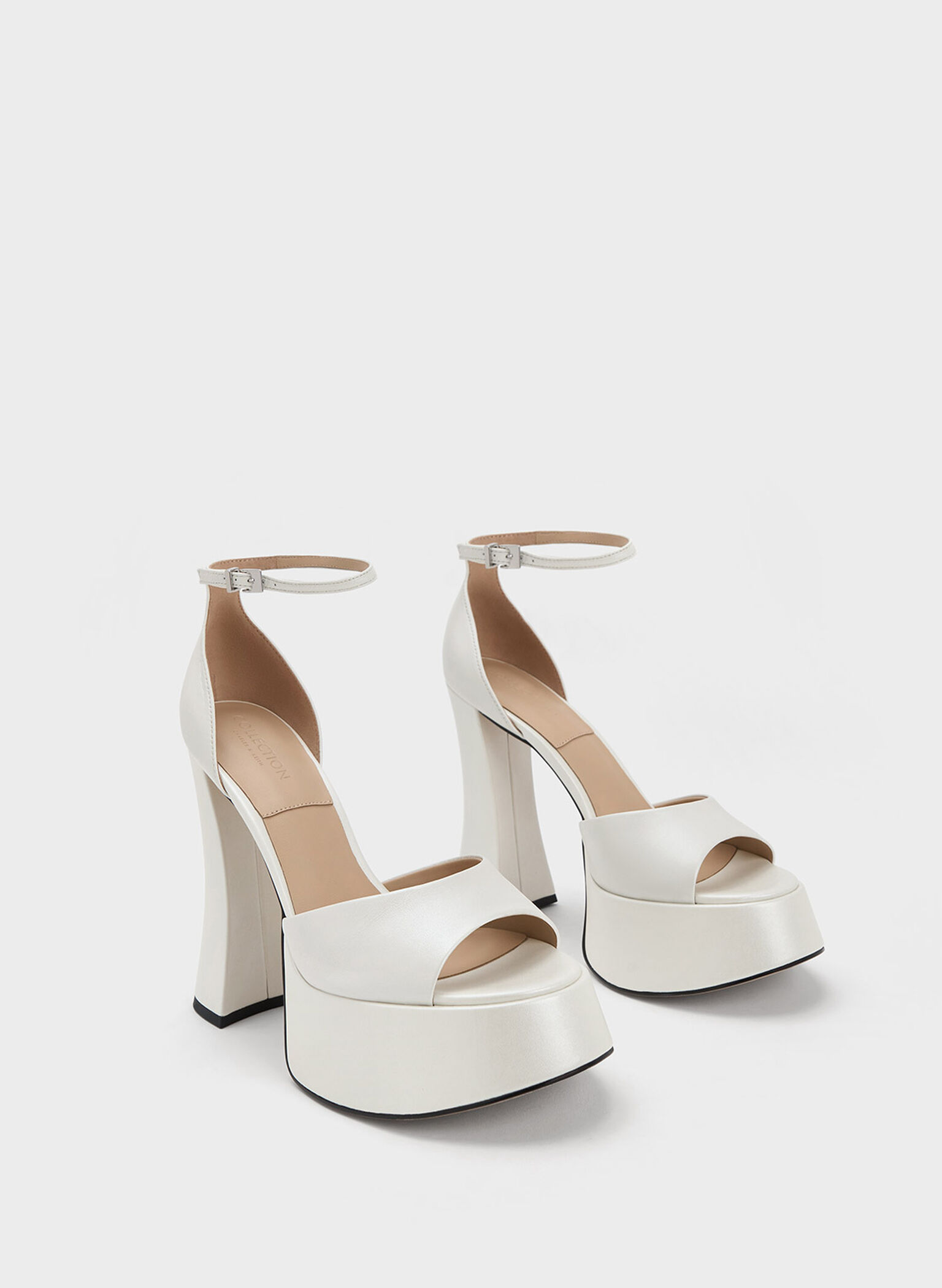White Michelle Leather Platform Sandals - CHARLES & KEITH US
