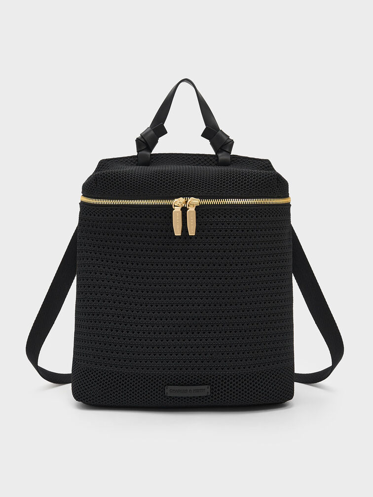 Ida Knitted Backpack, Black, hi-res