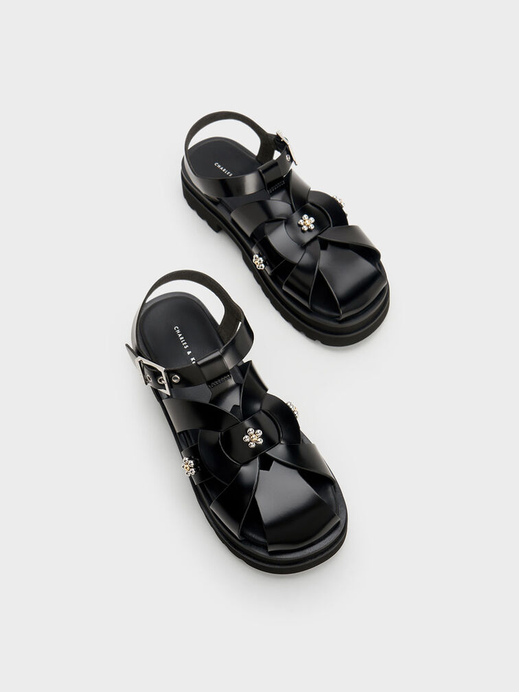 Nell Gladiator Floral-Embellished Sandals, Black Box, hi-res