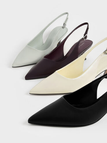 Patent Spool Heel Slingback Pumps, Butter, hi-res