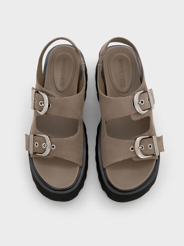 Sandalias de plataforma destalonadas con tira posterior Nadine en antelina, Gris pardo, hi-res