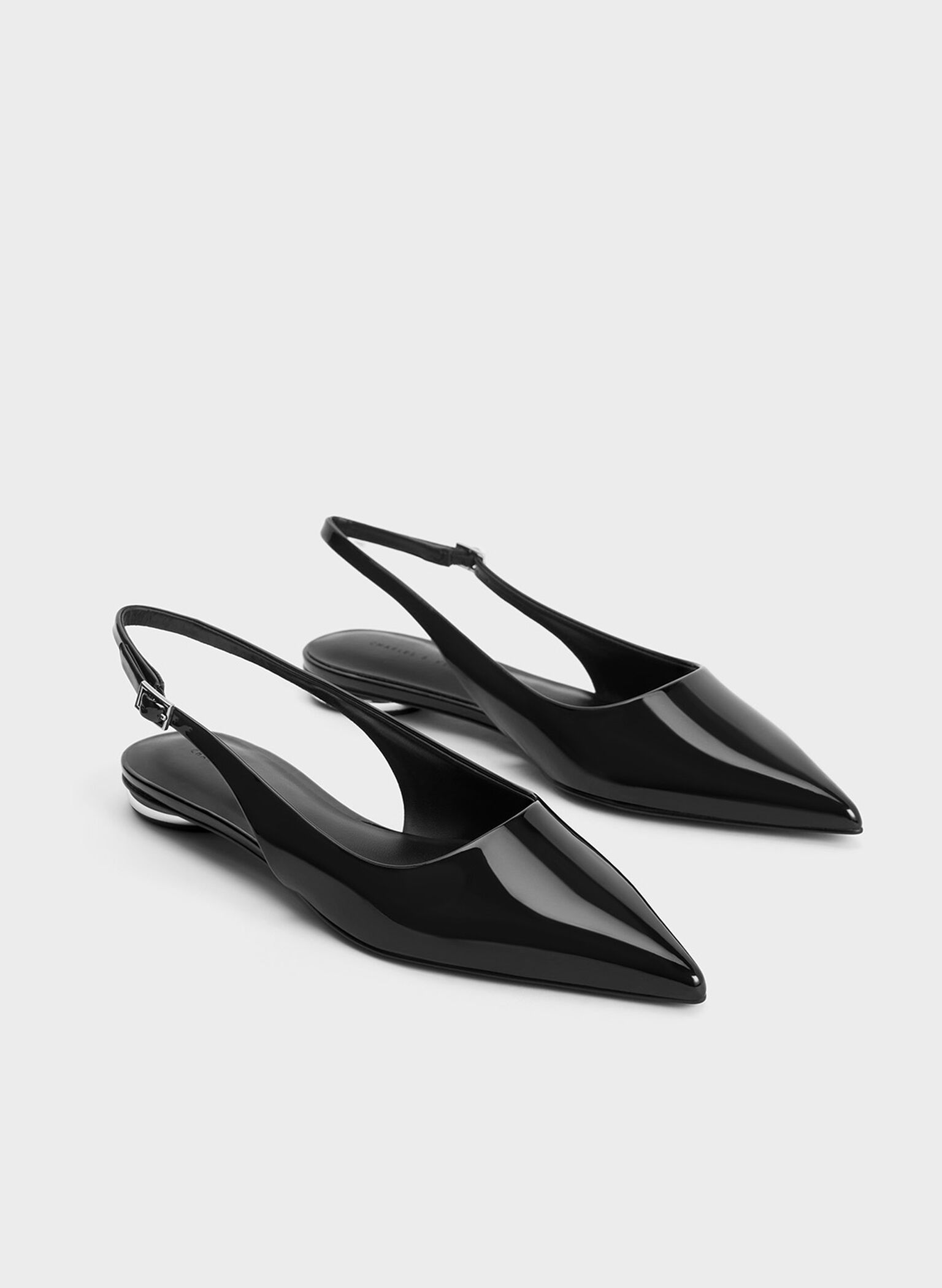 Black Patent Pointed-Toe Slingback Flats - CHARLES & KEITH SG