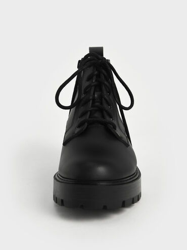 Lace-Up Chunky Ankle Boots, Black, hi-res