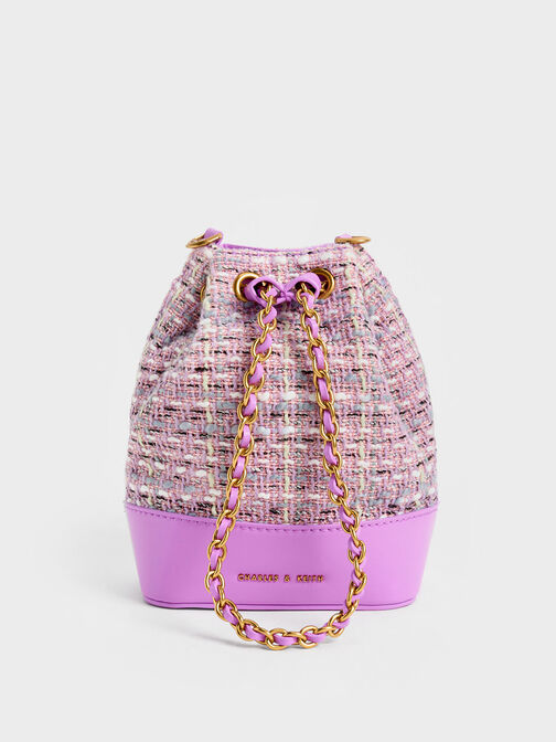 Dancer Tweed Drawstring Bucket Bag, Violet, hi-res