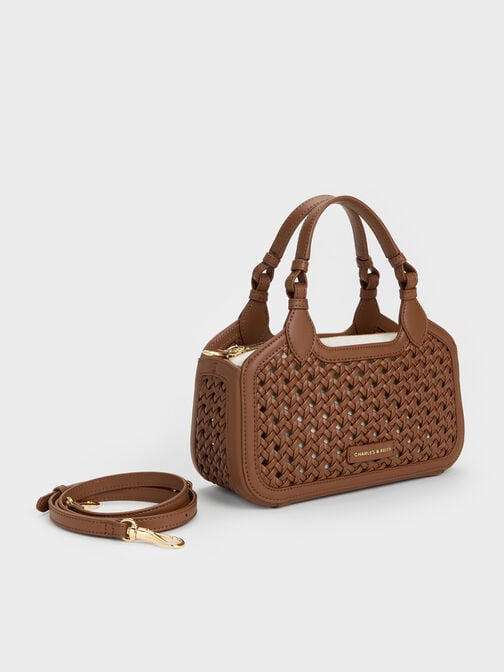 Mini Azure Woven Tote Bag, Chocolate, hi-res