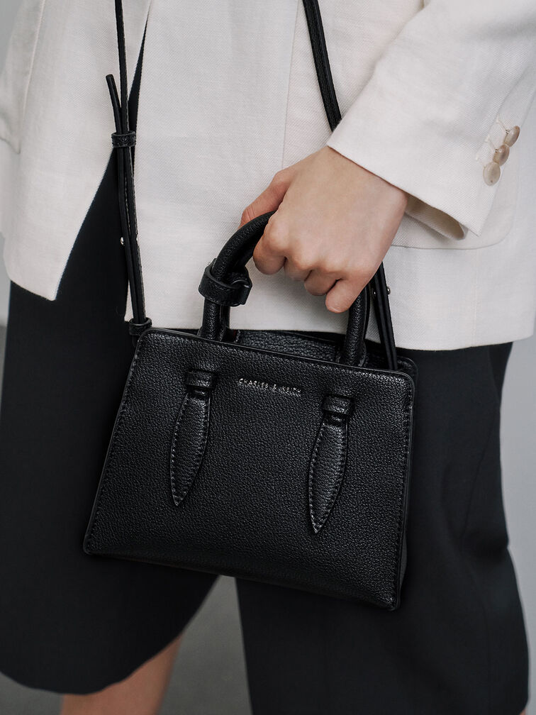 Double Top Handle Structured Bag, Black, hi-res