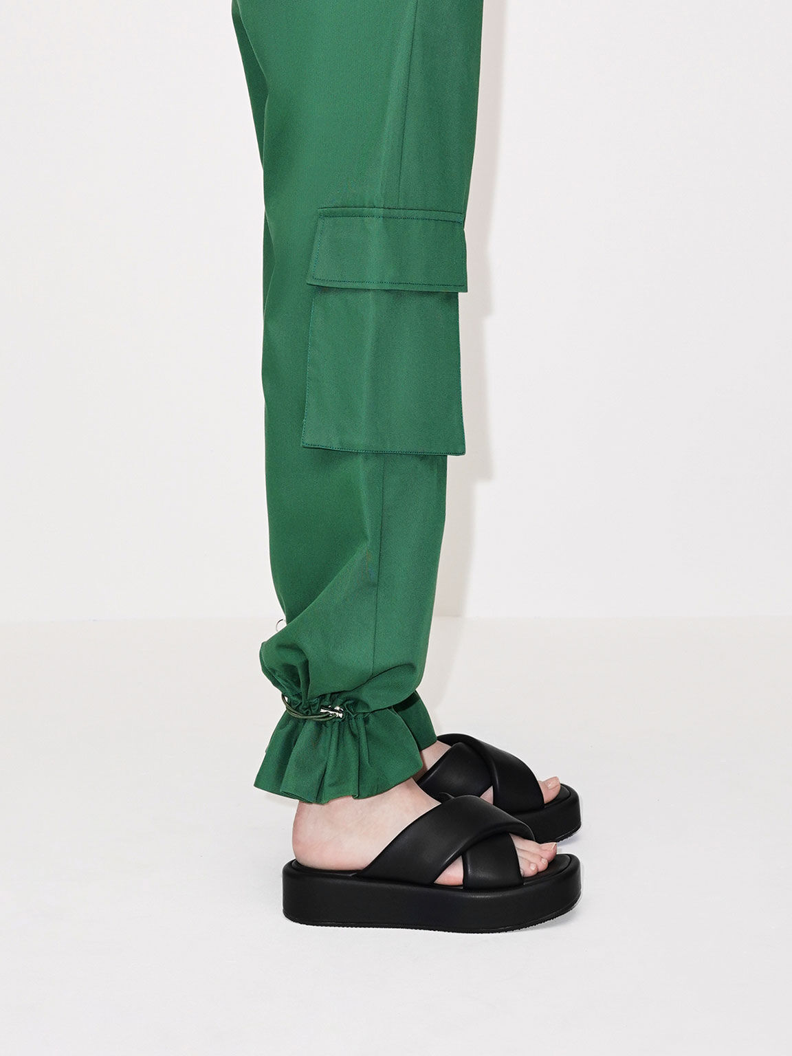 Crossover Platform Sandals, Black, hi-res