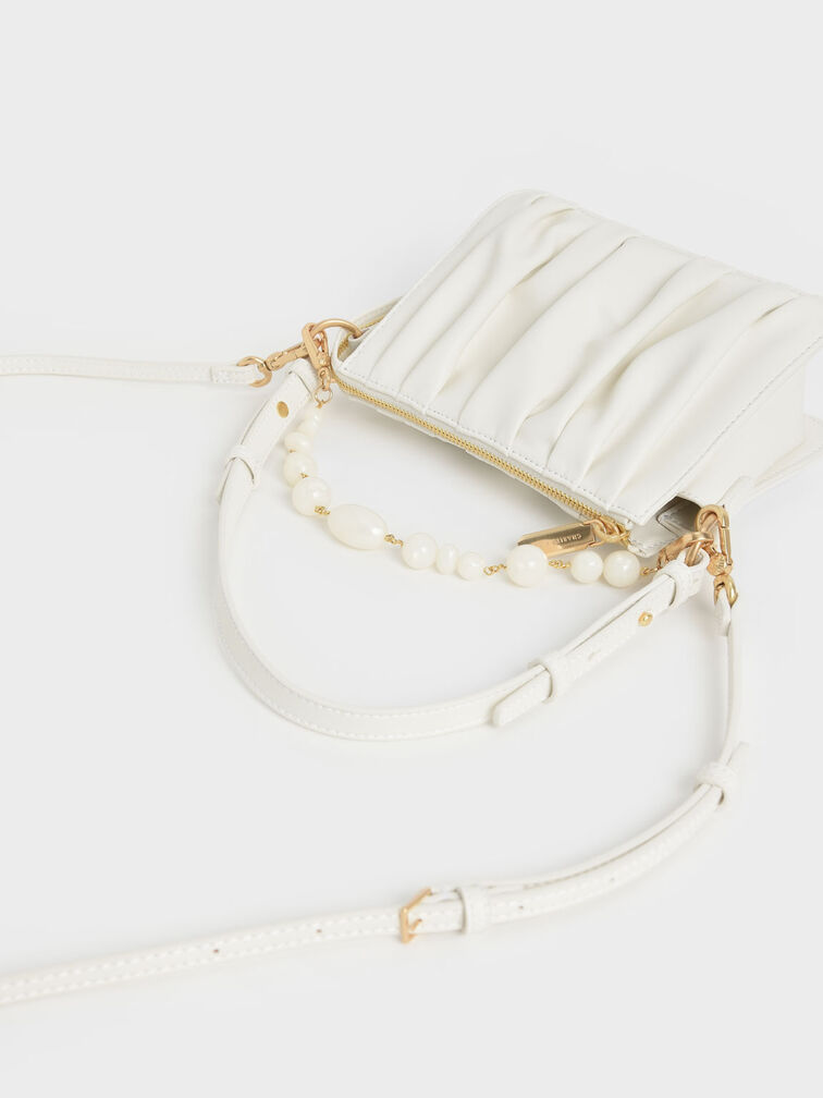 White Beaded Strap Ruched Shoulder Bag - CHARLES & KEITH International